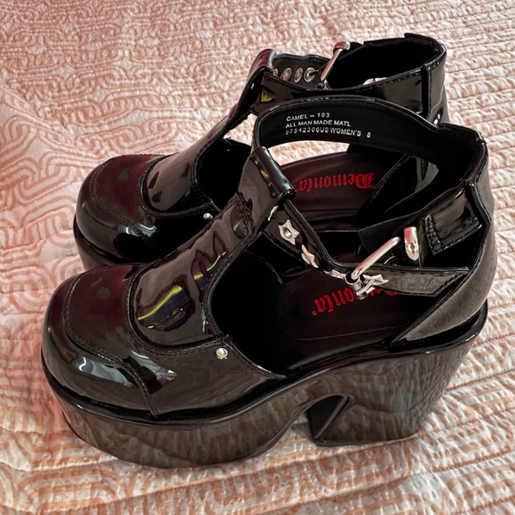 Demonia CAMEL-103 Black Patent Platform Mary Janes Shoes. - Picture 8 of 14